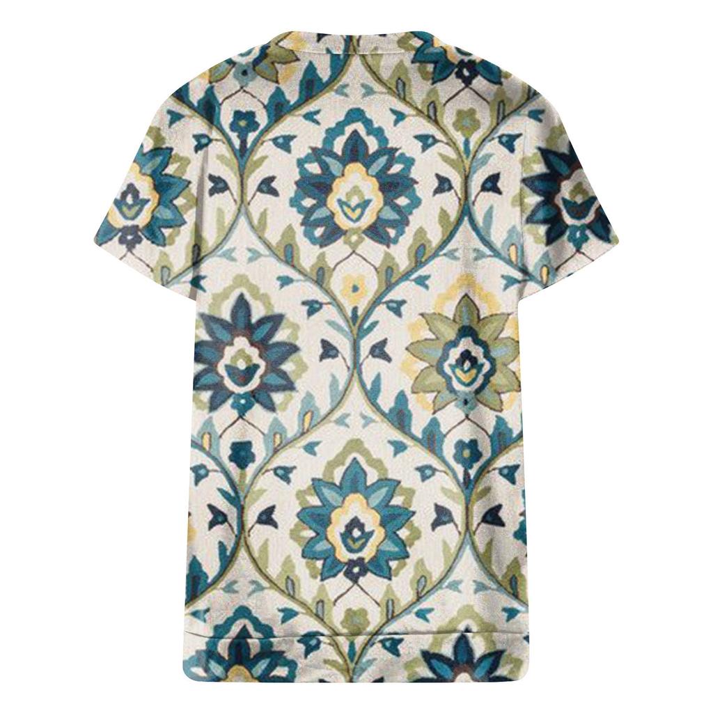 Women's Printed Short Sleeve Round Neck Retro Short Sleeve Summer Loose Tops Tops Women's Summer T-Shirts