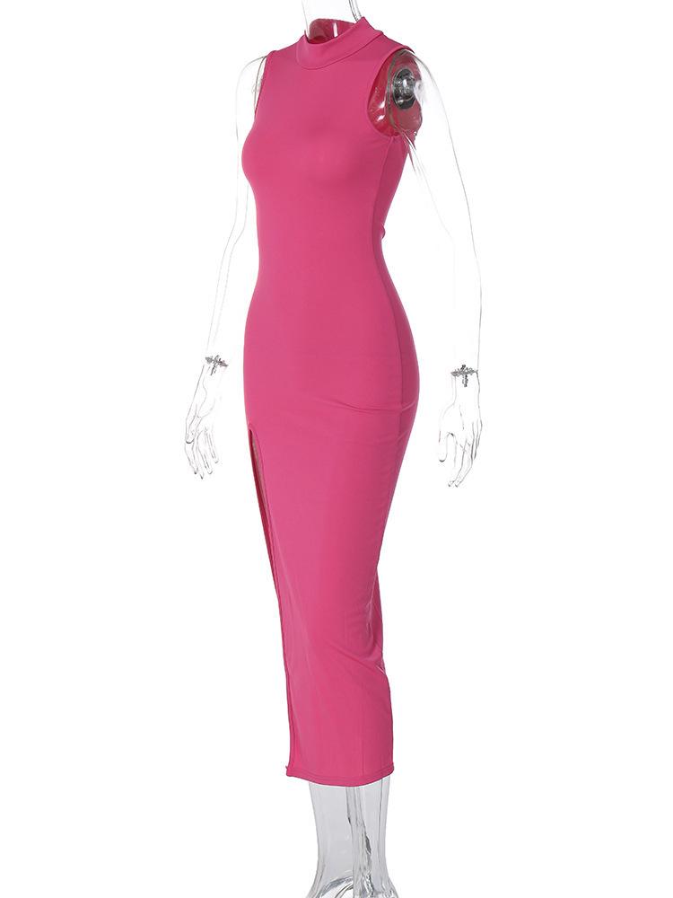 European American Sleeveless Slim Fit Round Neck Midi Dress - Women's Fashion 2026