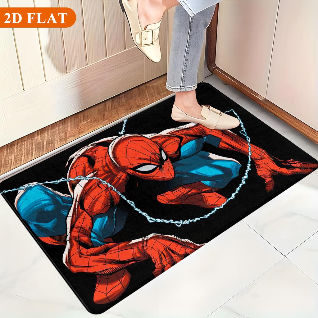 Bath Mat 1pc, Spider- Crouching Pose, MARVEL Flannel Rectangular Mat, Bathroom Non-Slip Entrance Mat, Fun Door Decoration Mat,