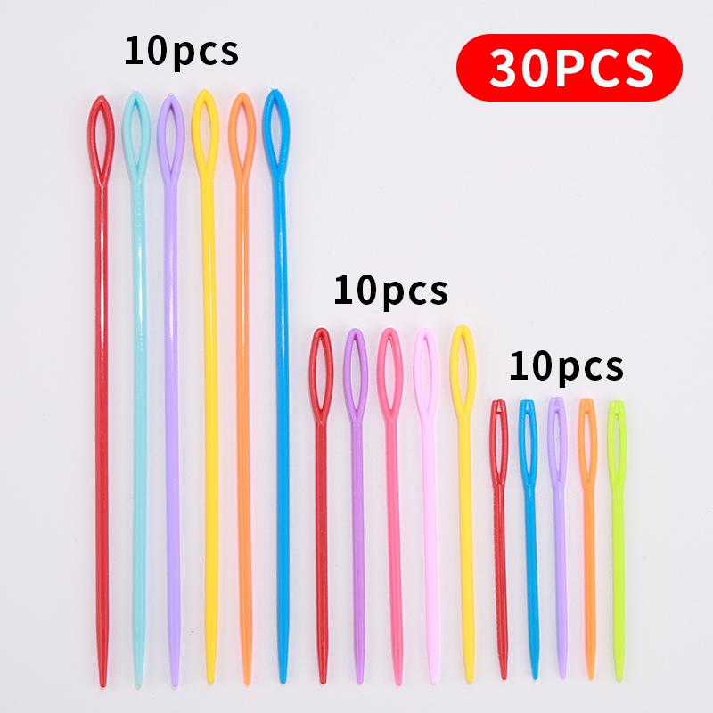 

30 PCs Mixed Color 7/9/15cm Plastic Knitting Needles Crochet Hooks Wool Yarn Needle Children DIY Sweater Weaving Tools Accessory