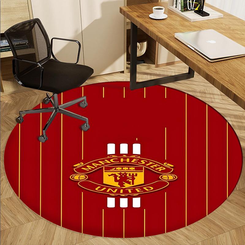 Manchester United F.C Pattern Round Rug, Indoor/Outdoor Mat, for Picnic, Gameroom, Bedroom, Office, Living Room, Home Decor Carpet, Birthday Gift