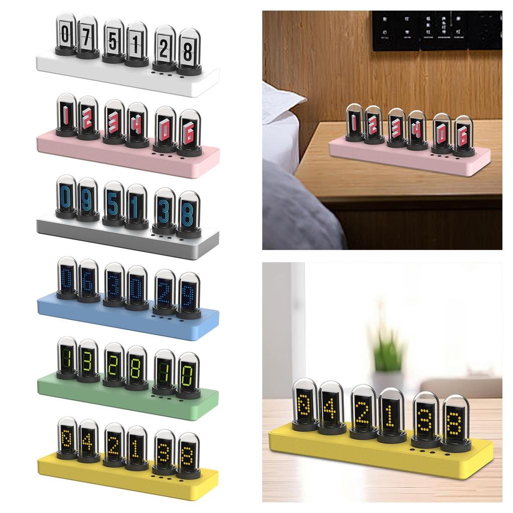 IPS Nixie Tube Clock 6 Bit IPS LCD Screen Retro Room Decor Creative Electronic Clock for Table Dorm Study Shelf Living Room