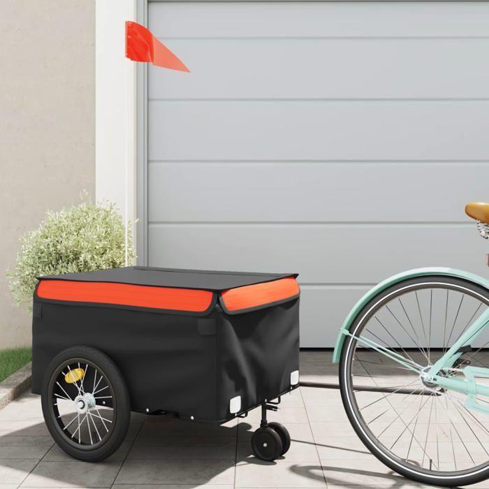 VidaXL Remorque de Vélo, Chariot de Transport avec Barre d'Attelage, Remorque de Bicyclette avec Drapeau pour Bagage, Noir 94103
