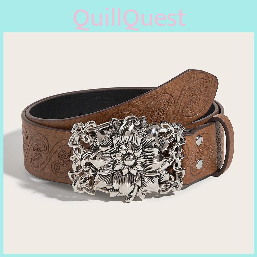 Boho Chic Belt With Unique Floral Print And Alloy Buckle For Women And Men