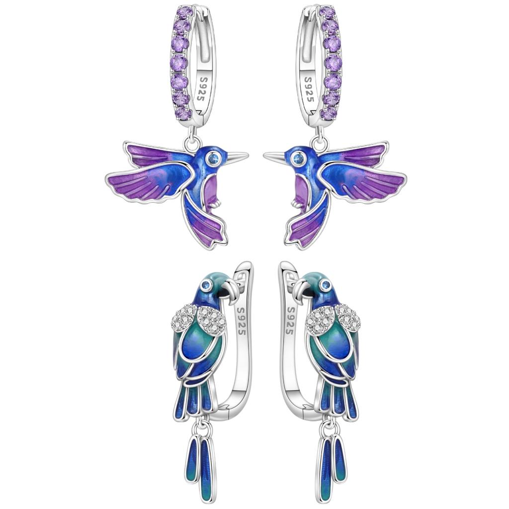 Orstarry 925 Silver Blue Purple Bird Drop Earrings Women Earrings Charm Fashion Birthday Party Jewelry Fine Gift Aretes