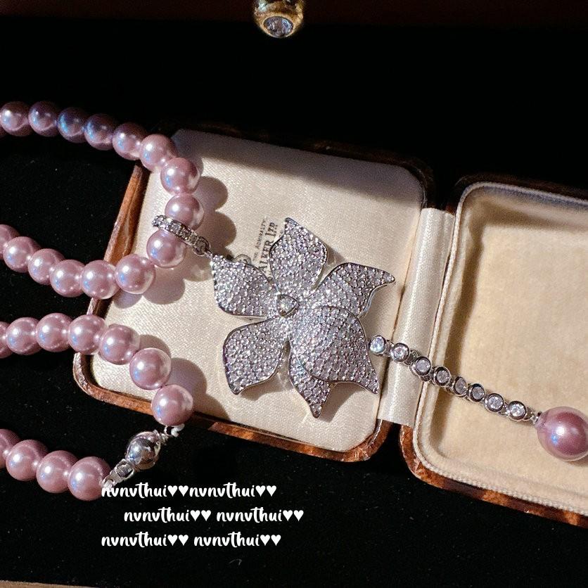 Iris Purple Lotus Gem Pearl Necklace, Tahiti, 18K Gold Plated, Radiant Petal Lotus Leaf Zircon Ring