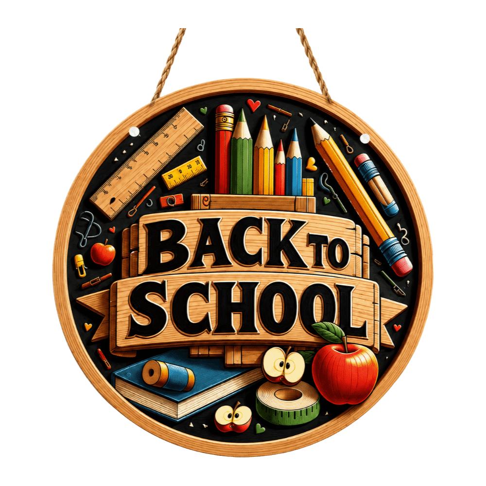 Cute 2D Flat Welcome Sign Round Wooden Ornaments Classroom Door Sign Colorful Decoration School Door Hanging School Decoration