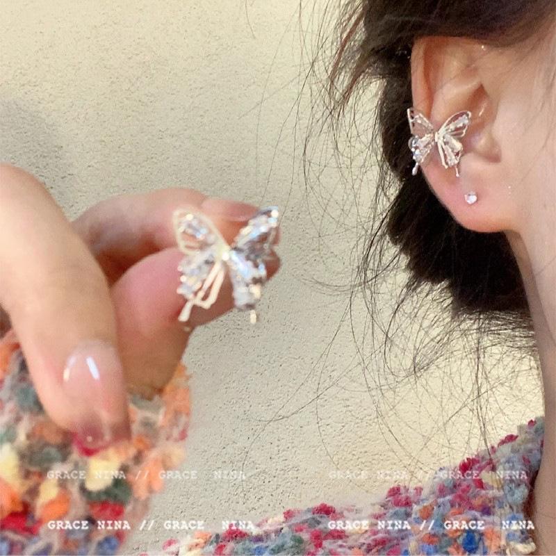 S silver needle zircon pearl earrings women's niche butterfly stud earrings versatile temperament earrings