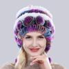 Hot Sale Winter Women Flowers Striped Natural Real Rex Rabbit Fur Hats Lady Warm Knit Genuine Fur Caps
