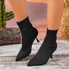 Botas de salto alto Stiletto Ankle Boots para mulheres - Sapatos confortáveis e respiráveis sem cadarço com cabedal de tecido, sola de borracha e bico fino
