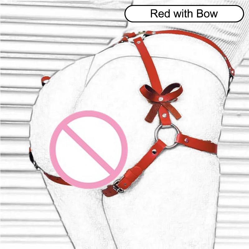 Sexy Lingerie Women'S Bowknot Leg Harness Faux Leather Buttocks Adjustable Suspenders Gothic Garter Thigh Sword Belt Seks