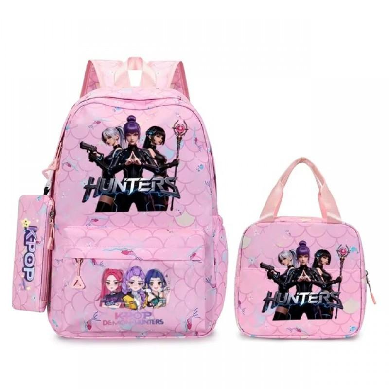 K-Pop Themed Lightweight Backpack Set Teen Girls - Cute Cartoon Design Breathable Outdoor School Bag With Ergonomic Curved