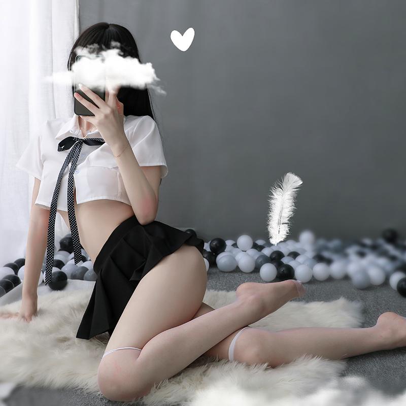 Sexy Underwear British Plaid Sexy Perspective White Shirt Bow Uniform Set