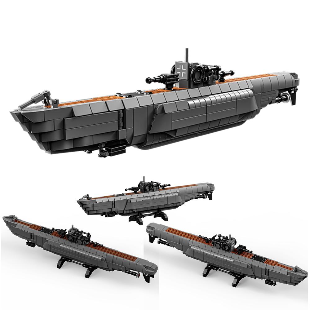 WW2 Military Army Soldiers World War 2 Submarine Undersea Boat Model Building Blocks Bricks MOC Children's DIY Toys Gift