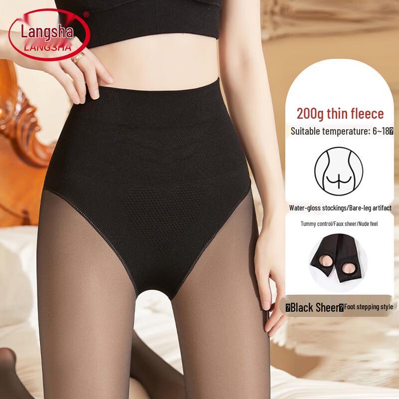 

Langsha Колготки с высокой талией, контролирующие живот, прозрачные, на флисовой подкладке One Size (80-140 jin)
