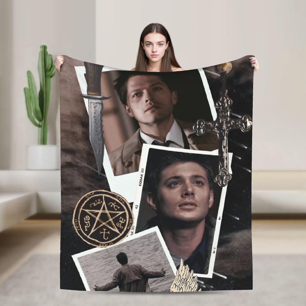 Warm Soft Blanket Camping Sam Winchester Supernatural Throw Blanket Flannel Bedspread For Couch Chair Sofa Bed Sofa Bed Cover
