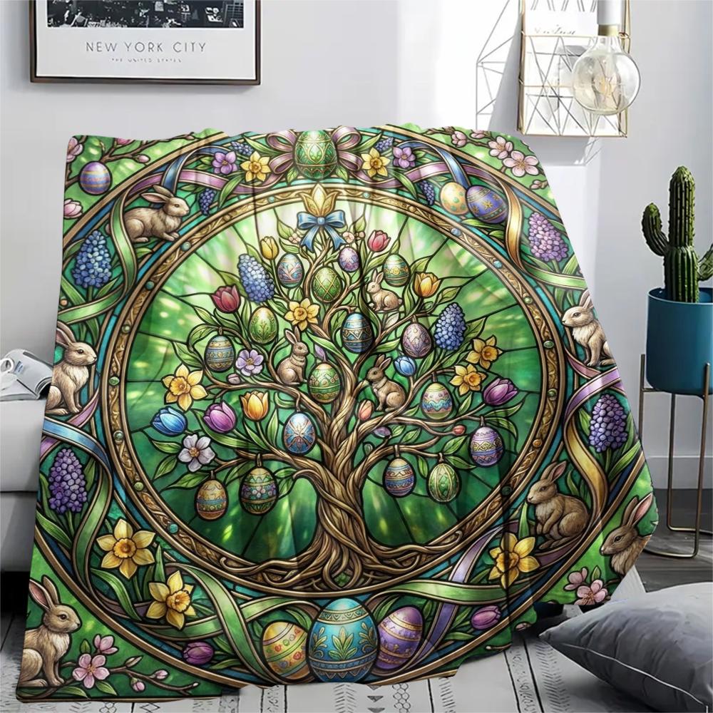 1Pc Easter Print Flannel Blanket, High quality Comfortable for All Seasons, Home Decor, Warmth and Comfort, Perfect for Christmas Gifts W4