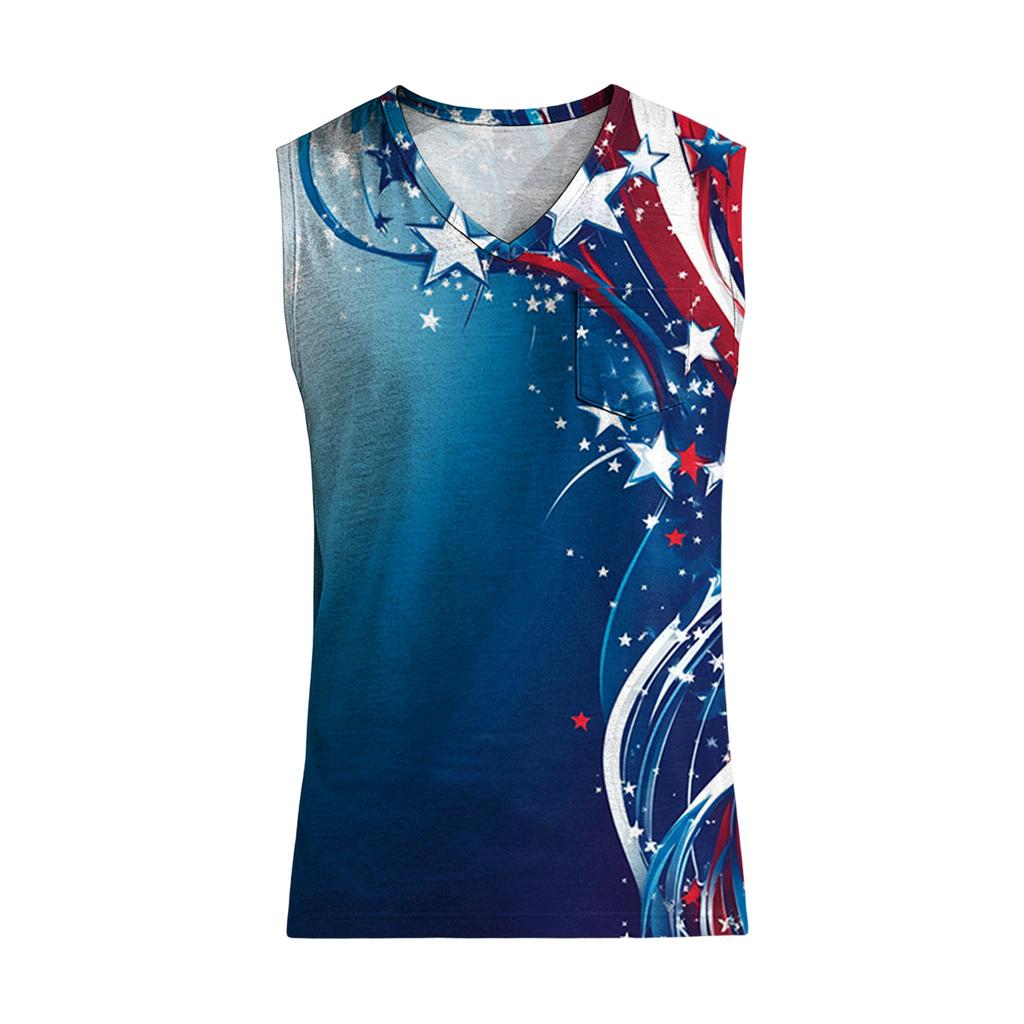Men’s Sleeveless V Neck Tank Top with Tropical Tree and Flag Print Casual Lightweight Summer Shirt