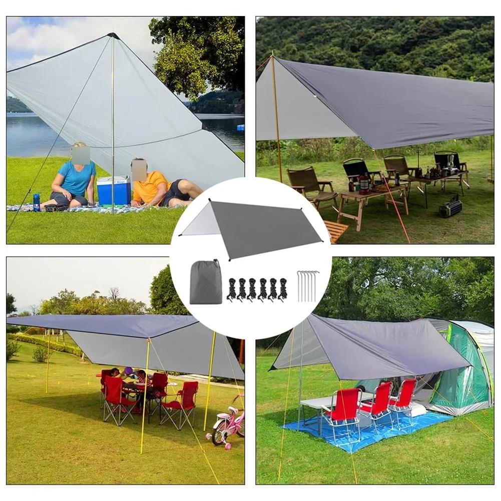 Outdoor Shelter 300cm Camping Tent Tarp Rain Fly with Spikes Nylon Rope for Waterproof and Windproof Protection during Camping