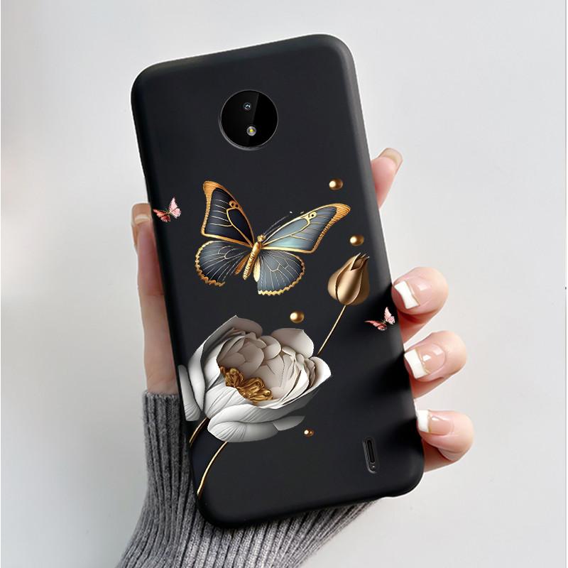 For Nokia C10 C20 C20 Plus Phone Case Luxury Fashion Butterfly Flowers Black Soft TPU Full Protective Cover For NokiaC10 Casing