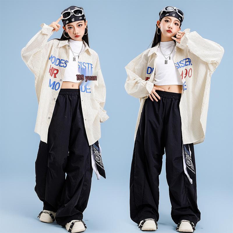 Children's Hip-Hop Street Dance Striped Shirt - Boys & Girls Trendy Breaking Dance Performance Outfit