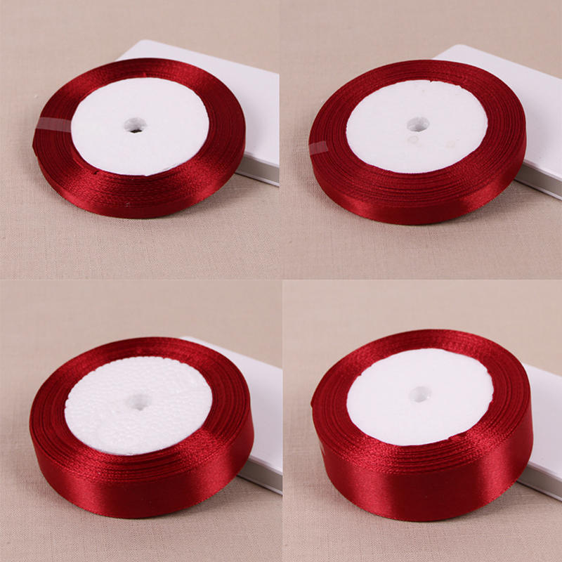Wine Red 25 Yards Silk Satin Ribbon Wedding Party Decoration Gift Wrapping Christmas  Year Apparel Sewing Fabric Diy
