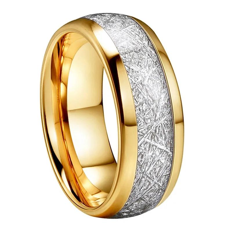 Trendy 8mm Rose Gold Color Vintage Imitated Meteorites Inlaid Rings Men Stainless Steel Rings for Men Wedding Band Jewelry Gifts