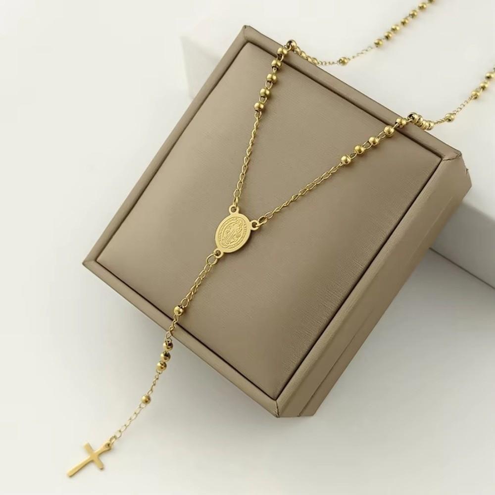 Edelstahl Rosenkranz Halskette Quaste Kette Kreuz Anhänger Halskette Kreuz Halskette Gebets Schmuck