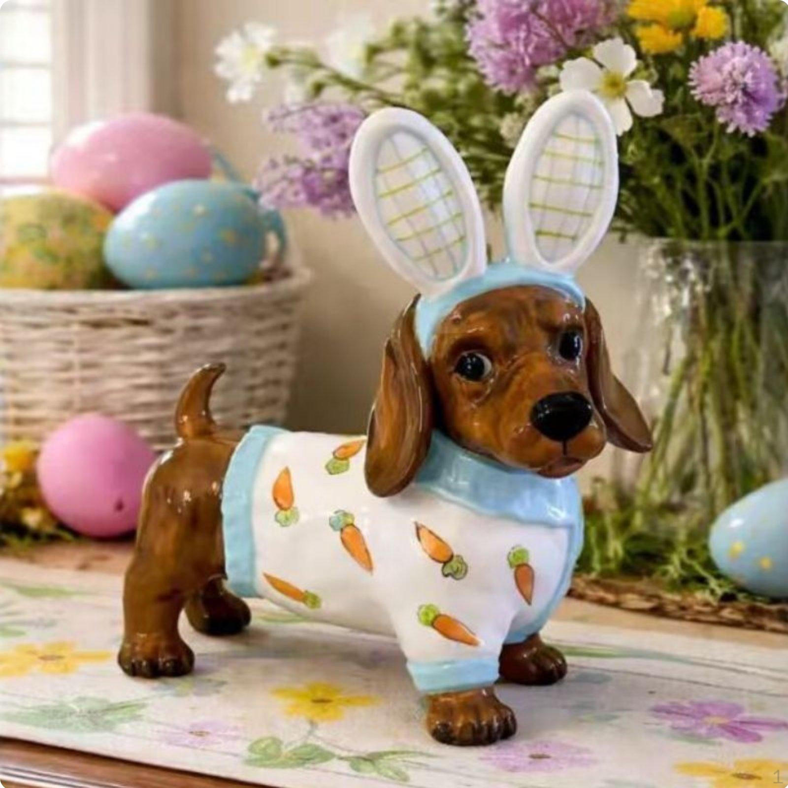 Dachshund Bunny Statue Holiday Themed Dog in Costume Cute Design Easter