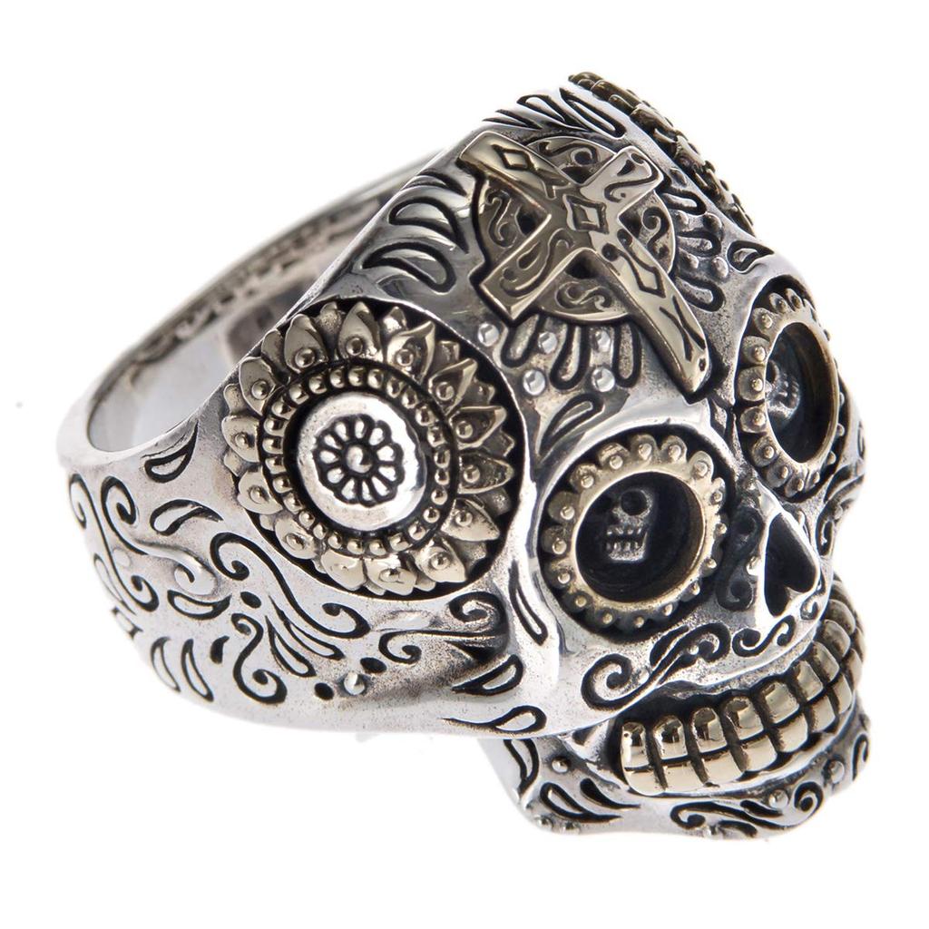 Silver 925 Mexican Skull Ring Size 23 Cross Brass Skeleton Skull Ring [goodvibrations] [778_23svr_2]