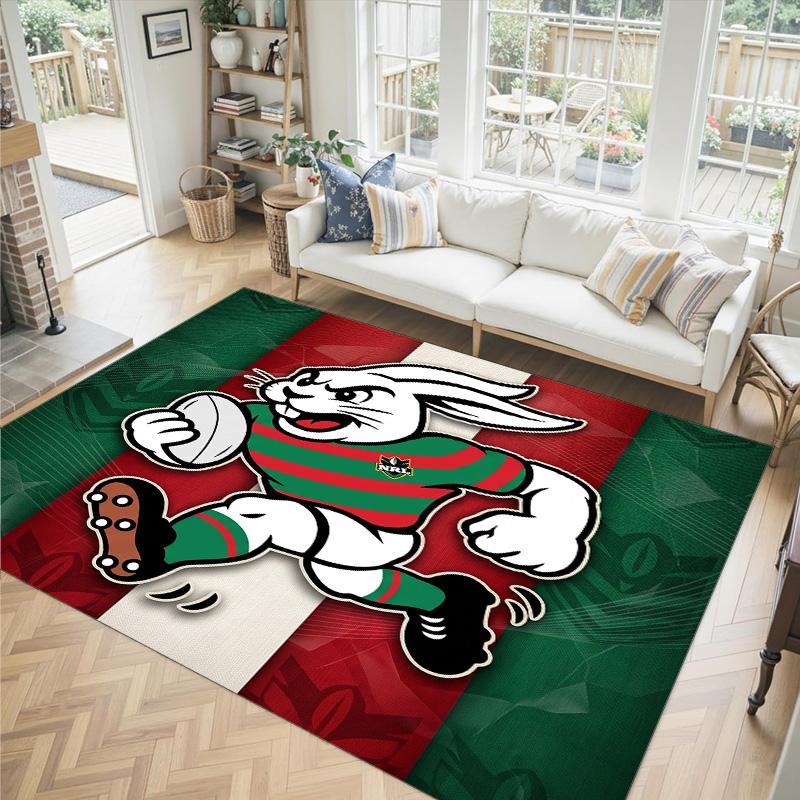 South Sydney Rabbitohs Design Crystal Velvet Carpet Cozy Non?Slip Printed Rug For Bedroom Living Room Entrance