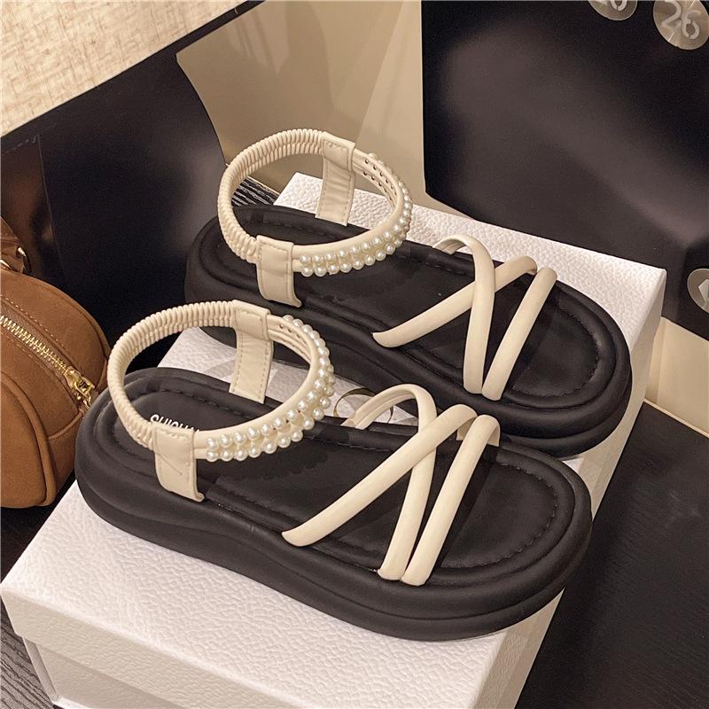 

Sandals women summer wear 2025 new platform Roman shoes fairy style with skirt muffin beach cool slippers 40 бежевый