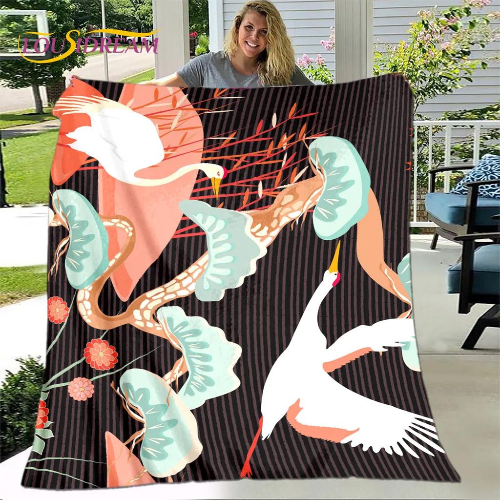 3D Classical Chinese Crane Blanket,Flannel Blanket Throw Blanket,Warm Blanket for Home Living Room Bedroom Beds Sofa Picnic Kid