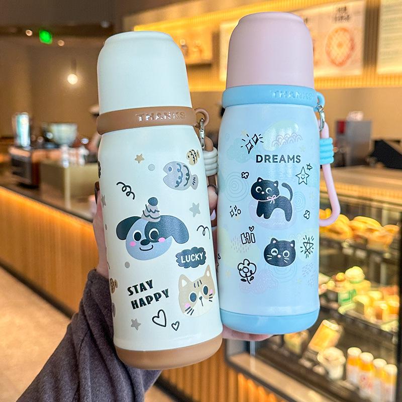New High Appearance Level Stainless Steel Rope Thermos Cup Double Drink Cartoon Stainless Steel Cup Portable Outdoor Accompanying Cup