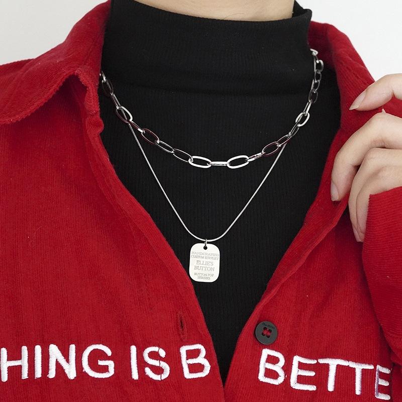 Spice Girl Sweater Chain Double-layer Letter Necklace Niche Women's Summer Design Feels Trendy, and Does Not Fade. Simple Titanium Steel Necklace