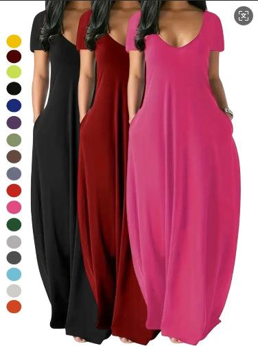Summer hot sale large size women's clothing solid color sexy deep V-neck short-sleeved dress women
