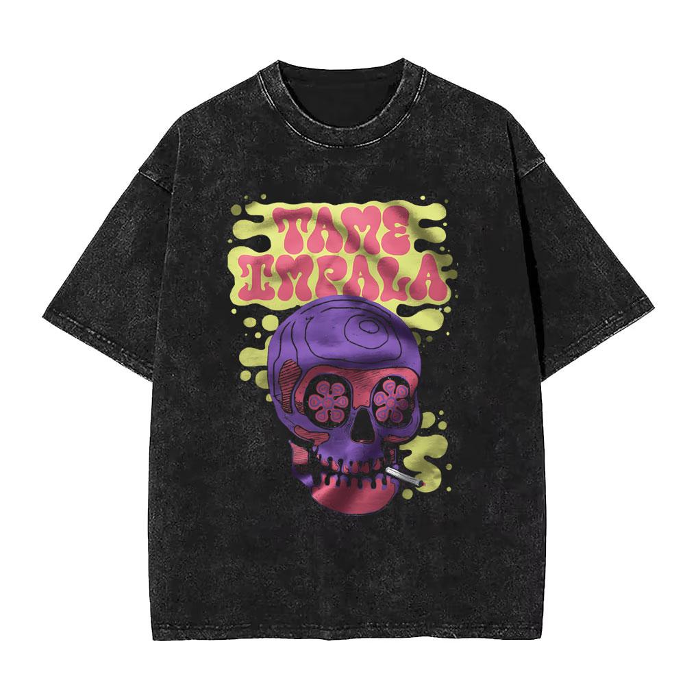 VintageWashed  Pop Rock Band Tame Impala Currents Graphic Print T Shirts Men Women Casual Cotton Oversized Short Sleeve Tshirt