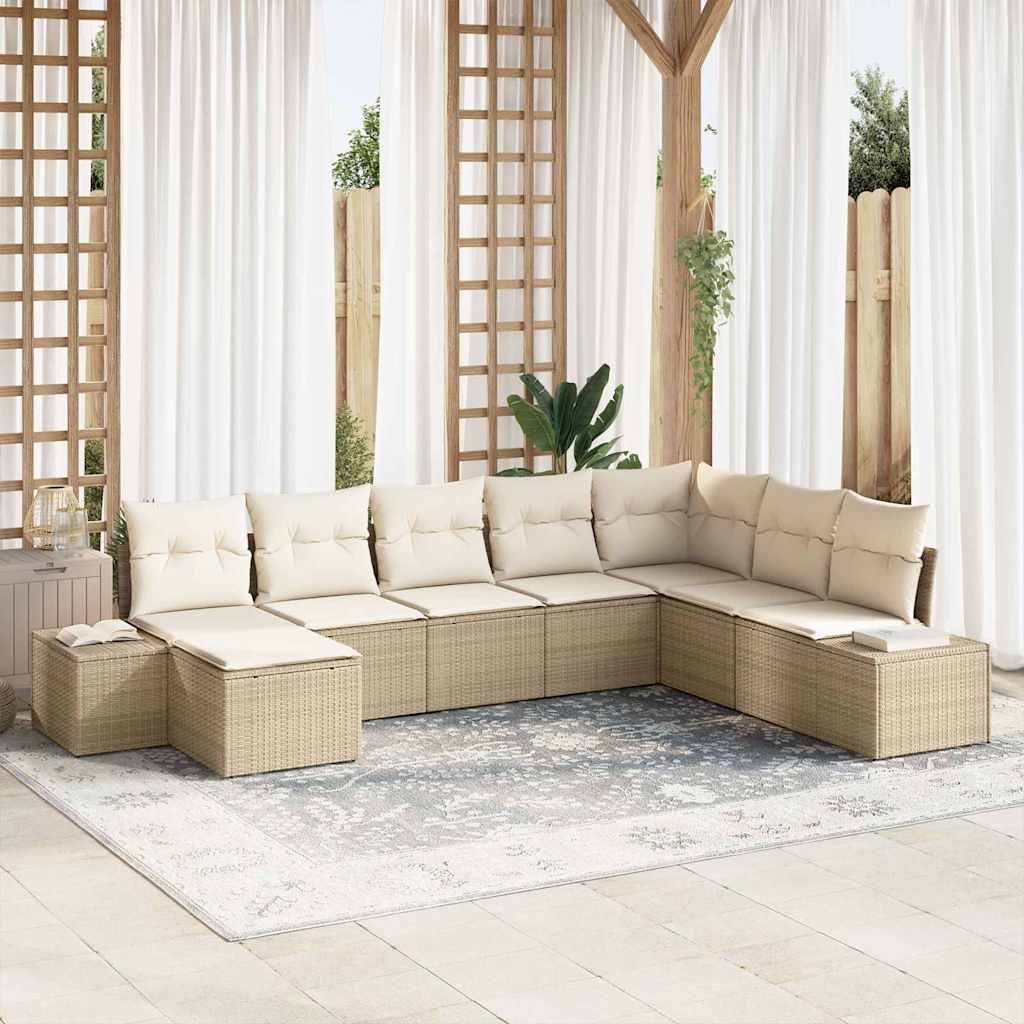 Garden Sofa Set with Cushions 8 Pcs Beige Poly Rattan