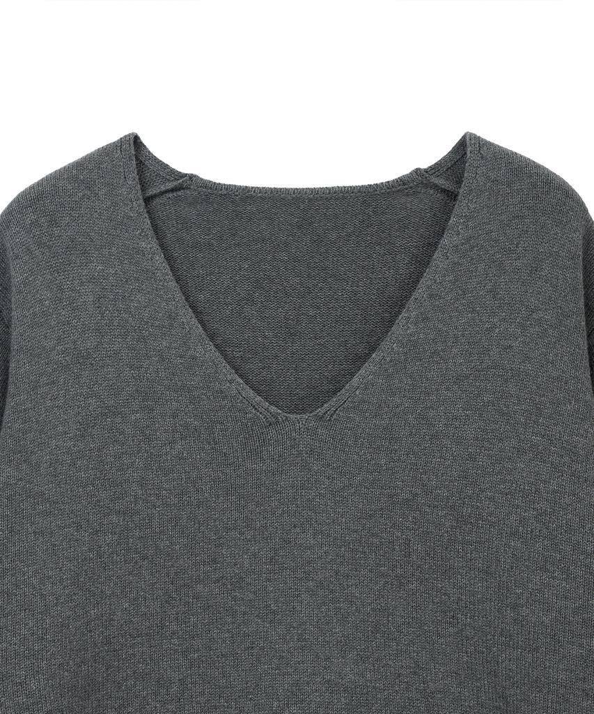 NOIRER Cashmere Cotton Deep V-Neck Knit (Gray)