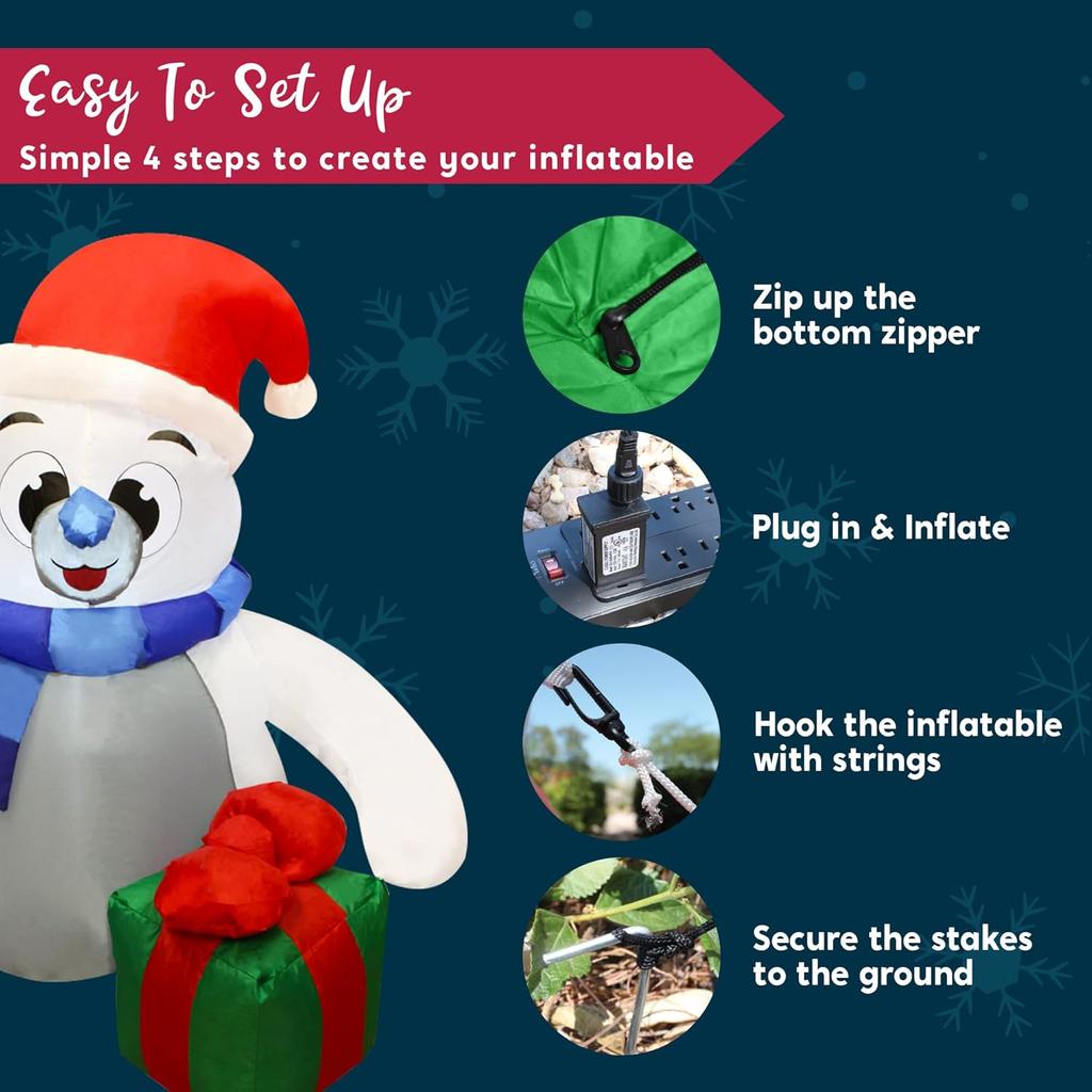 Joyfy 4 ft Christmas Inflatables Polar Bear Christmas Blow Ups Outdoor Decorations with Built-in LEDs for Holiday Party Garden