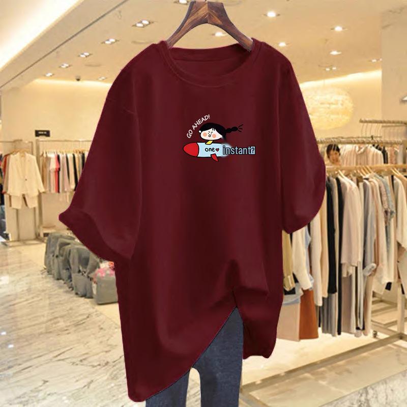 Women's Oversized Grey Cotton T-Shirt - Short Sleeve Summer 2025 Casual European Style