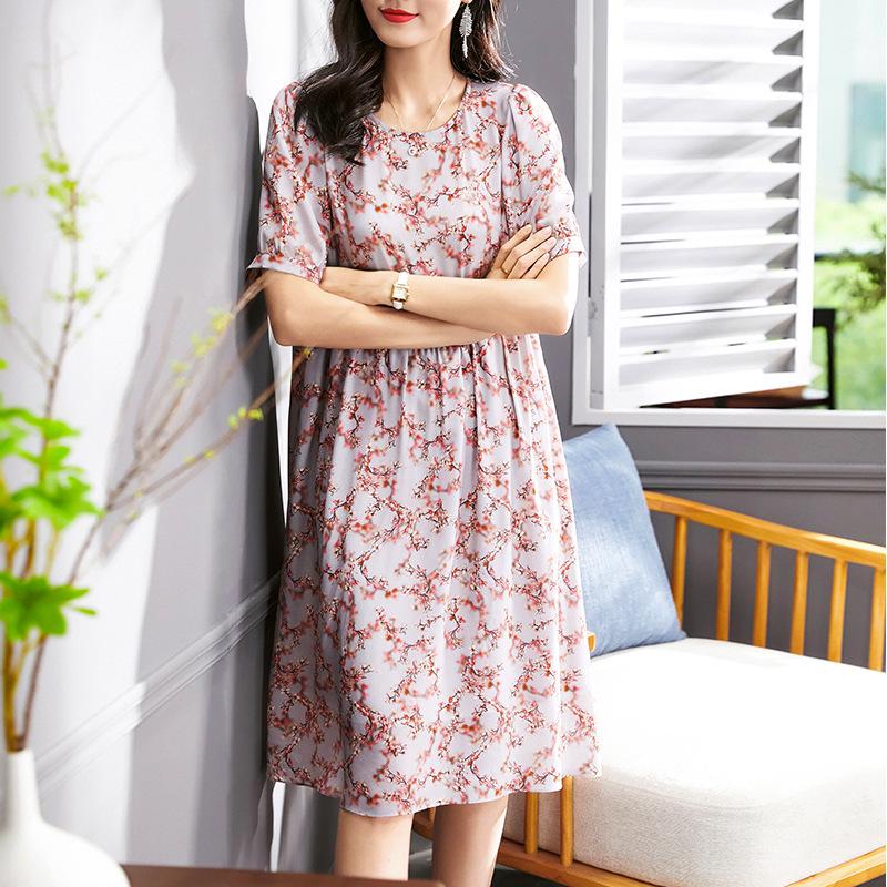 Robe Mi-longue en Soie Fleur de Prunier d'Été