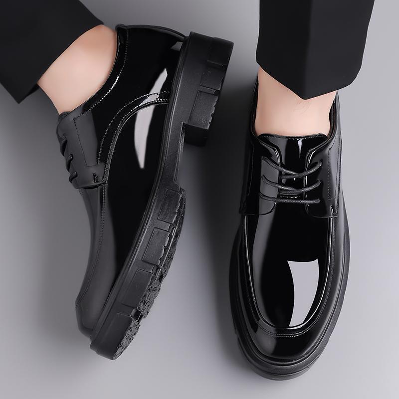 Fashion Thick Soled Men's Leather Shoes Formal Derby Style Design Business Party High Quality Black Adult Height Increasing Shoes New