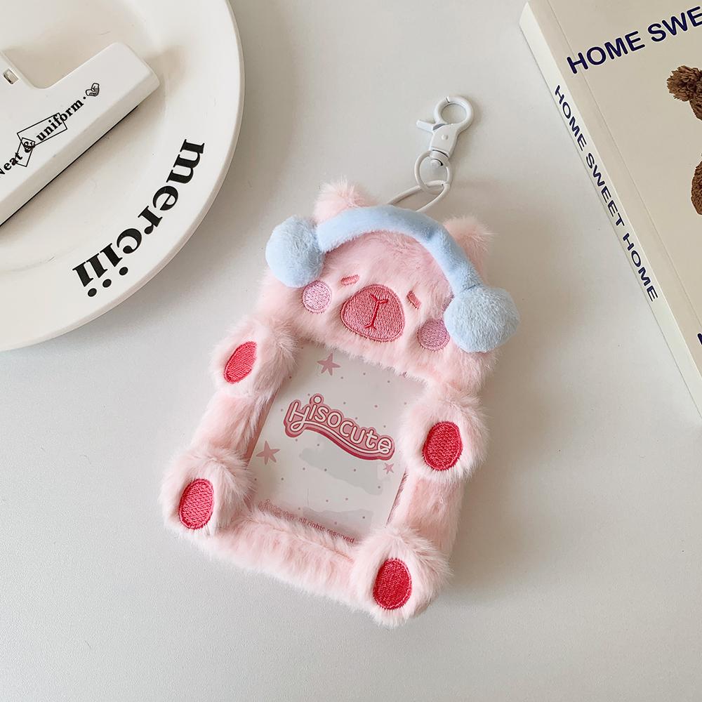 2pcs/set Ins Style Kawaii Plush Po Card Holder Cute Cartoon Animals Card Holder with Headphones Winter Kawaii Jewelry