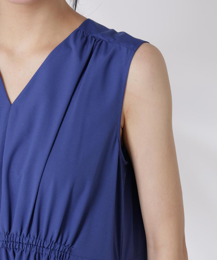 Nano Universe MINOTECH Gathered Tiered Size S (R) V-Neck Dress, Women's, (180), Khaki, 669-5119315