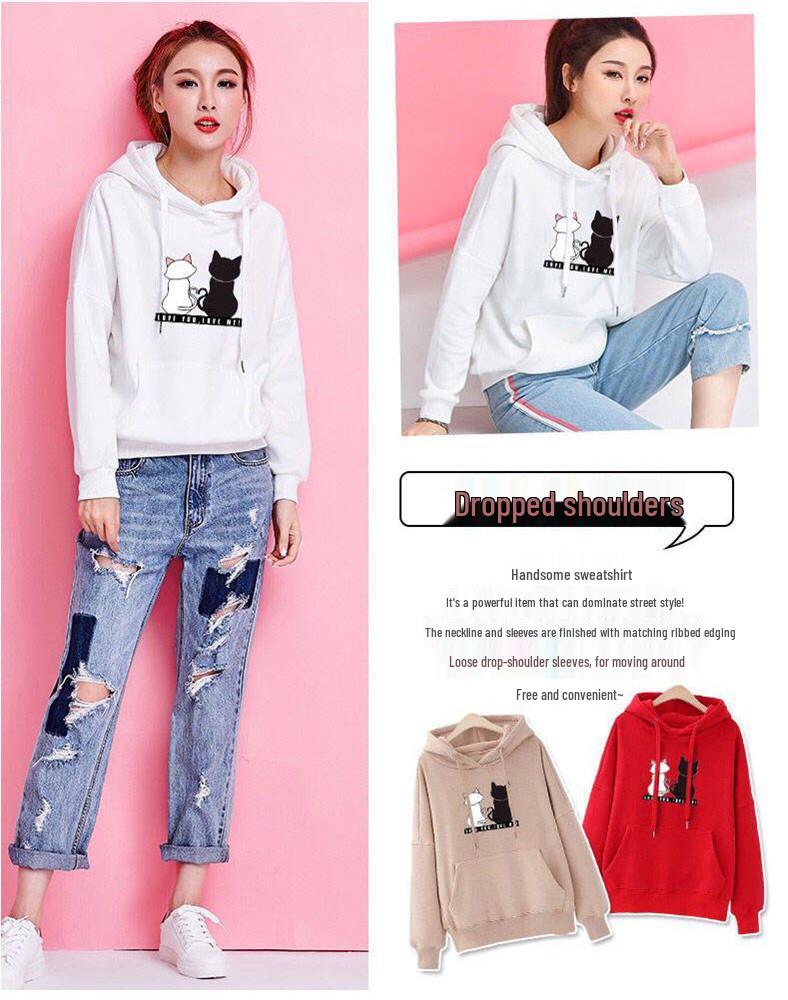 2026 Autumn Women's Korean-Style Oversized Hoodie with Velvet
