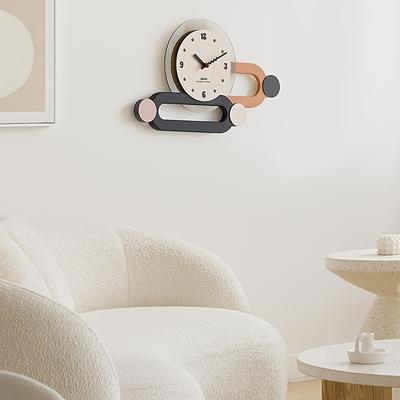 Modern Geometric Wall Clock Stylish Cream Colored Wooden Design with Silent Movement, Creative Decorative Timepiece for Living Room or Office