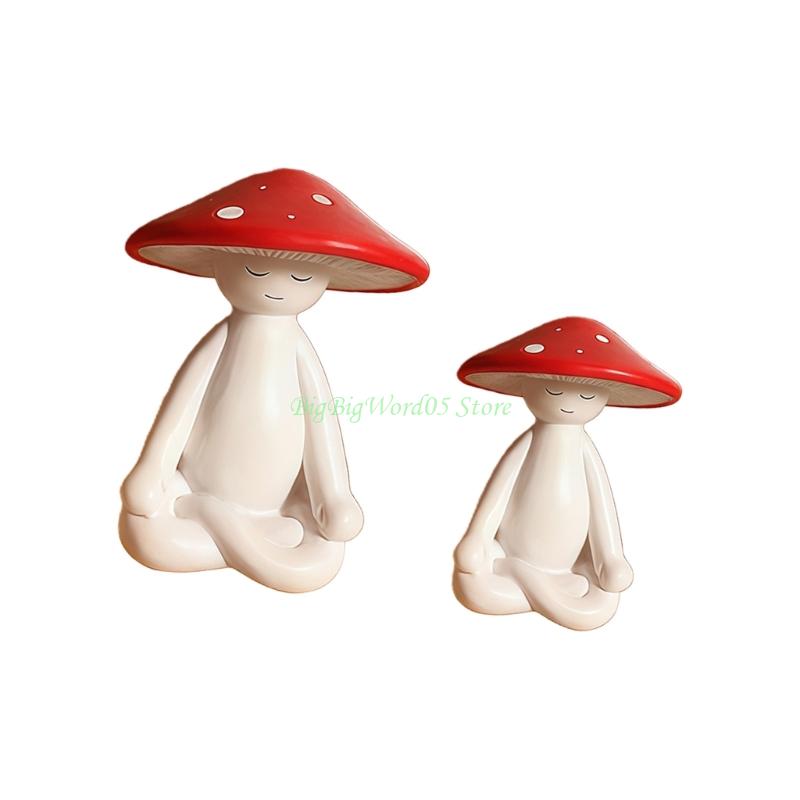 24TE Resin Meditations Mushroom Figurine Garden Mushroom Decors Statue Sculptures