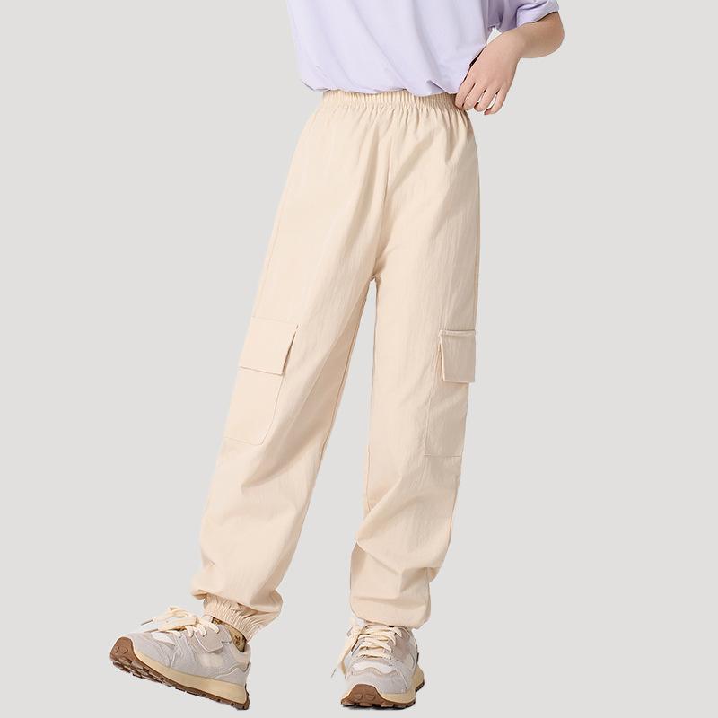 Spring & Autumn Kids' Mosquito-Proof Cargo Pants – Girls' Solid Color Casual Wear