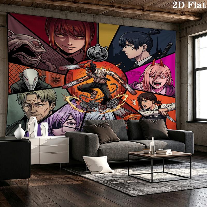 Chainsaw Man Wandteppich Ästhetisches Wandbehang Gedruckter Stoffdecke Dekorative Wandteppiche Für Schlafzimmer Wohnzimmer Heimdekoration